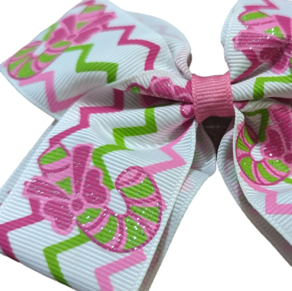Pink and Green Candy Cane Hair Bow Clip